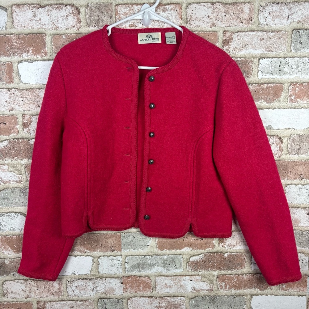 Vintage Carroll Reed Hot Pink Magenta Fuschia Classic Boiled Wool Sweater Sz 10